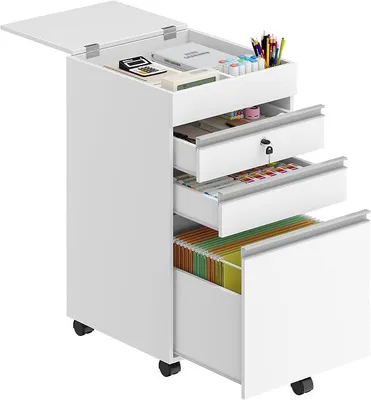 Produktbild von Rollcontainer 40 x 40 x 70 cm 3 Schubladen abschließbar weiß | 3 Schubladen, abschließbar, Zentralverriegelung. Für DIN A4, Letter. Büro, Homeoffice. Stabiler Aktenschrank.FC41003XV1.