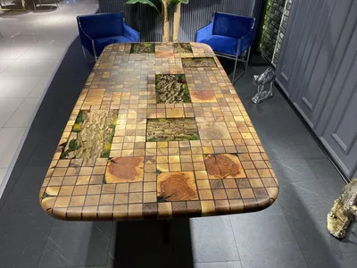 Image de Table de salle à manger résine époxy Table mosaïque 90 cm bois brun Nouveau
