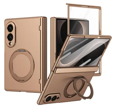 Obrázek produktu pro Pouzdro pro Samsung Galaxy Z Fold 8 otočným stojánkem, ochranou pantu a ochrannou fólií na displej, odolný ochranný kryt Zlatá