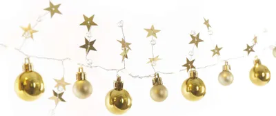 LED Weihnachtsgirlande – Goldene Kugeln mit Sternen, 1,9 m 2x AA, Innen, warmweiss, Timer