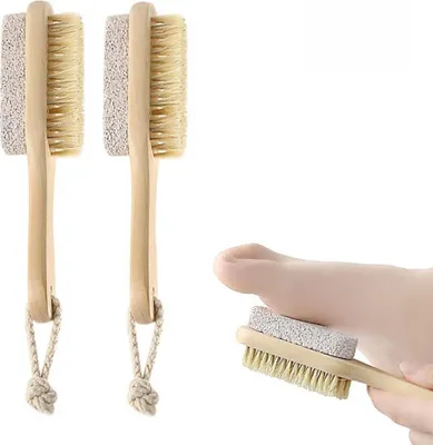 Produktbild von 2-teiliges Fußbürsten- und Bimsstein-Set mit Griff, Hornhautentferner, Peeling und Scheuermittel für trockene und abgestorbene Haut an den Füßen