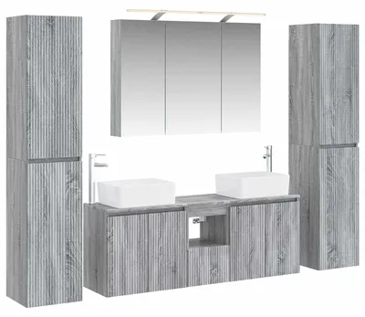 Immagine prodotto di vidaXL Set di mobili da bagno, 6 pezzi, grigio Sonoma, legno ingegnerizzato e vetro