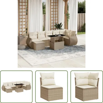 Produktbild von The Living Store 8-tlg. Garten-Sofagarnitur mit Kissen Beige Poly Rattan