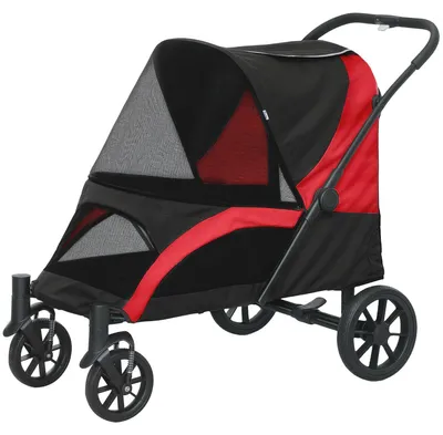 Immagine prodotto di Carrozzina per cani di grossa taglia, fino a 30 kg | Colore: nero, rosso | Dimensioni: 67x124x100 cm