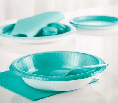 Produktbild von 18 kleine quadratische Papp Teller Lagunen Blau