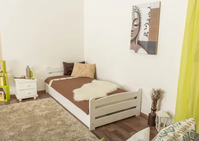 Produktbild von Einzelbett / Funktionsbett Kiefer massiv Vollholz weiß lackiert 92, inkl. Lattenrost - Liegefläche 90 x 200 cm