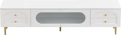Produktbild von Lowboard-Wohnzimmer-TV-Schrank(Weiss)TV-Möbel mit strukturierten Schubladen,aus Glas