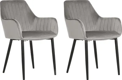 Produktbild von BELIANI Esszimmerstuhl 2er Set Dunkelgrau Samtstoff mit Schwarzen Metallbeinen Armlehnen Retro Design Polsterstuhl Wohnzimmer Esszimmer Ausstattung