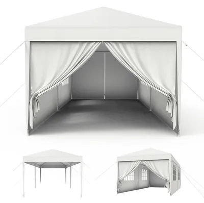 Produktbild von Gartenpavillon 3x6m Wasserdicht UV-Schutz mit Seitenteilen und Fenstern Weiß