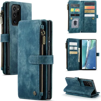 Immagine prodotto di Galaxy Note 20 Ultra custodia per cellulare, chiusura a zip custodia in Finto cuoio flip cover chiusura magnetica porta carte funzione stand portafoglio custodia protettiva per Samsung Galaxy Note 20 Ultra Blu