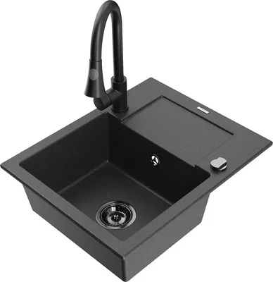 Produktbild von Mexen Enzo 1 Becken-Granitspüle mit Abtropffläche und Mischbatterie Elia, Schwarz gesprenkelt - 6506-76-670101-70-B