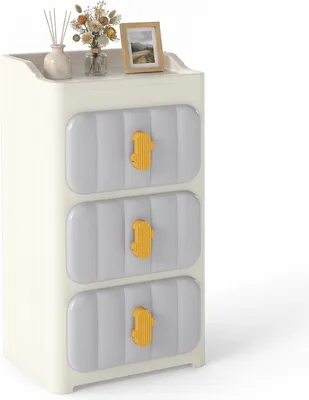 Image de Commode COSTWAY avec étagère et 3 tiroirs, meuble de rangement, commode avec système anti-basculement pour chambre à coucher, chambre d'enfant et salon