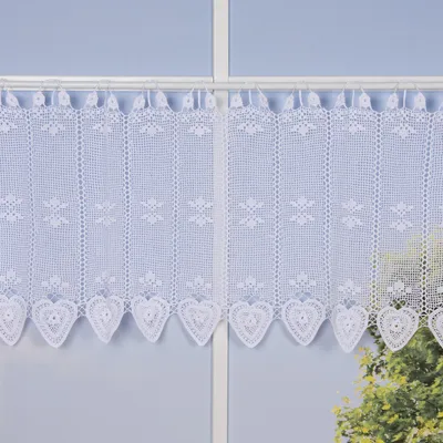 Produktbild von Häkelspitze Häkelgardine Panneaux Herz Blume mit Häkelschlaufen weiß 125x45cm