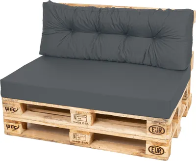 Produktbild von TexDeko Comfort Palettenkissen wasserabweisend 120 x 80 x 12cm XL mit abnehmbarem Bezug waschbar In- & Outdoor Palettenpolster Schaumstoff mit Rückenkissen gesteppt (2 TLG-SET, Anthrazit)