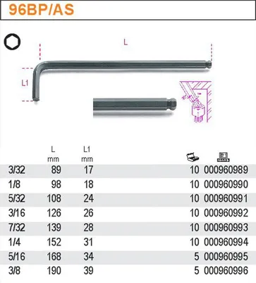 Produktbild von Beta 96BP/AS/3/8 Sechskant-Winkelstiftschlüssel 3/8 Zoll