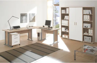 Produktbild von Büro-Set Büroprogramm Bürokombination Büroeinrichtung Komplettset "Clermont I" Sonoma-Eiche/Weiß