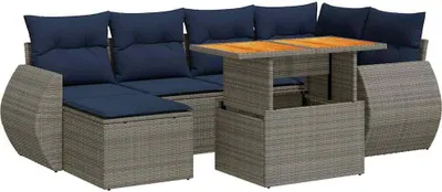 Image de vidaXL Ensemble de salon de jardin 7 pièces avec coussins Gris Poly rotin