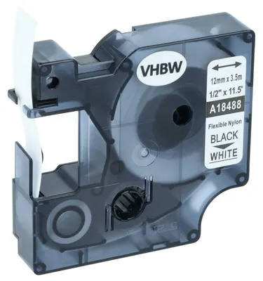 Produktbild von vhbw Schriftband-Kassette kompatibel mit Tyco T107M Etiketten-Drucker 3,5m x 12mm Schwarz auf Weiß, Nylon