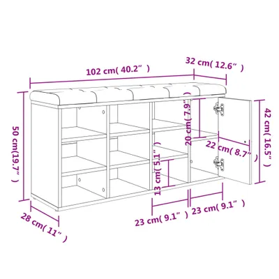 Image de vidaXL Banc à chaussures chêne Sonoma 102x32x50 cm bois composite