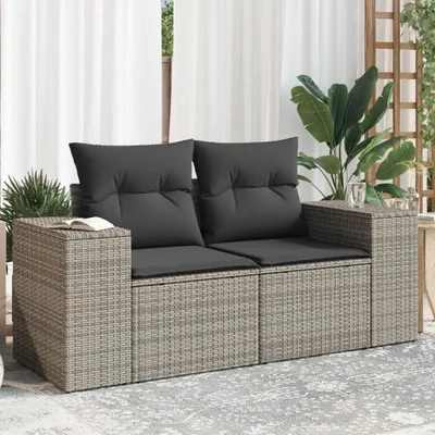 Produktbild von Design Gartensofa 2-Sitzer mit Kissen Grau Poly Rattan, Gartensofas 2024