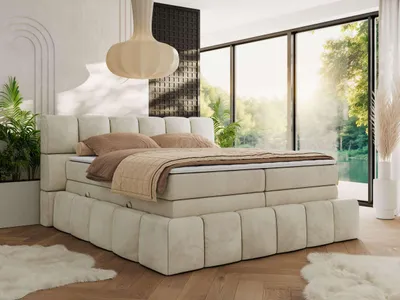 Produktbild von MKS MEBLE Boxspringbett 140 x 200 mit bettkasten NIRA KING, Polsterbett 7 Zonen Multipocket-Matratze und Topper, Doppelbett - Beige Velvet - H4