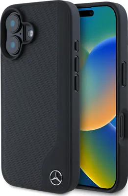 Immagine prodotto di Custodia Mercedes-Benz per iPhone 16 - imitazione legno Magsafe - Nero