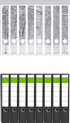Produktbild von Wallario 8 Stück schmale Ordner inkl. Klebeetiketten mit Motive Verschneiter Spazierweg -  Set mit Rückenschildern / Ordnerrücken Stickern