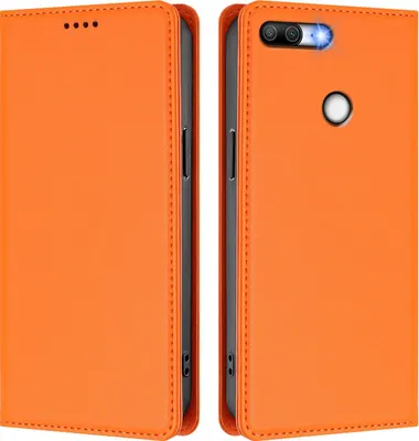 Image de Etui en cuir pour Honor 9 Lite, étui magnétique en cuirPolyuréthaneavec support Orange