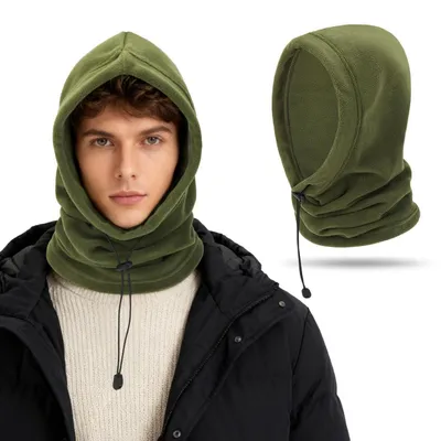 Immagine prodotto di Cappuccio antivento, berretto, scaldacollo, passamontagna in pile termico, maschera per il viso, colore verde, unisex, ideale per sci, escursioni e attività all'aperto