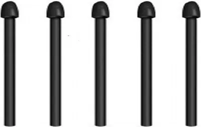 Five black stylus pens are arranged in a row against a white background.
