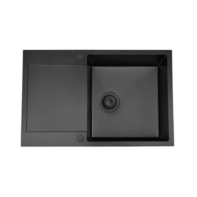 Imagen del producto de VBChome, fregadero de cocina de 78x50 cm, acero inoxidable grafito, con zona de escurrimiento reversible, 1 cuba, fregadero encimera, profundidad de 21 cm, requiere un mueble inferior de al menos 50 cm