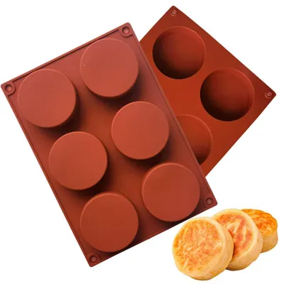 Immagine prodotto di Set di 2 stampi in silicone per dolci, ciascuno con 6 cavità, rivestiti antiaderenti, diametro 9,6 cm