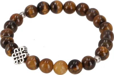 Produktbild von Mala Armband, Handmala Endlosknoten, Buddhistischer Schmuck 8 mm - Tigerauge, Braun, Halbedelstein, Armreifen & Armbänder Modeschmuck