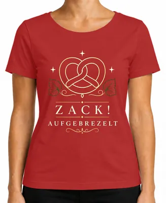 Zdjęcie produktu dla Koszulka damska z motywem bawarskim, czerwona, rozmiar S. Motywy: Zack, Brezel, Bawaria, Trachtenshirt, Lederhose, Dirndl, JGA (pożegnanie panieńskie)