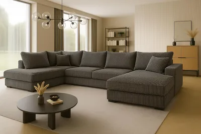 Produktbild von Ecksofa FABIO 328x182 cm mit Schlaffunktion, Bonellfederkern und Bettkasten, Farbe Graubraun