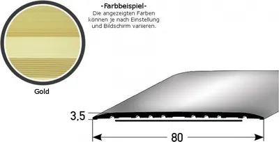 Produktbild von Übergangsprofil "Leopoldsburg" / Übergangsschiene / 80 mm, Typ: 350 (Aluminium eloxiert, mittig gebohrt / selbstklebend)-goldfarbig-1000-selbstklebend