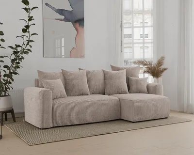 Produktbild von Ecksofa mit Schlaffunktion, ANTONIO DENVER - 238x142x73cm, Ottomane rechts/links, L-Form, Schlaffunktion & Bettkästen - dunkelbeige