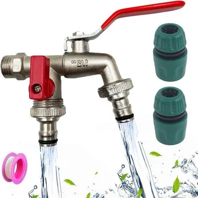 Obrázek produktu pro Univerzální kohoutek pro zavlažovací systém – 1/2" vnější kohoutek do zahrady – s dvojitým kulovým výtokovým ventilem