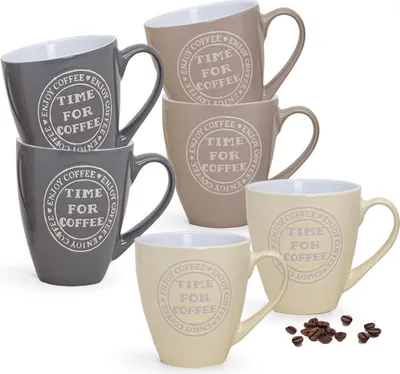 Produktbild von Grosse Kaffeetassen 6er Set einfarbig mit Spruch Coffee Time
