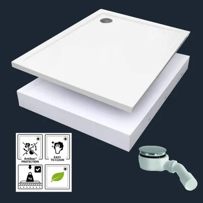 Produktbild von Duschwanne mit Styroporträger und Ablauf, verschiedenen Größen, Komplettset Duschtasse inklusive Wannenträger und Siphon Größe (LxB) - 100x80 cm
