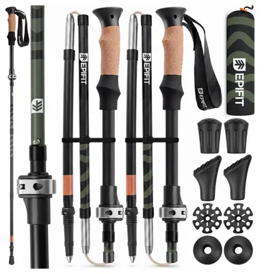 Productafbeelding van Nordic Walking wandelstokken, ultralicht, 110-135 cm. Trekkingstokken voor dames en heren, geschikt voor wandelen en trekking, met koord en kurkgrepen. Skog Elite