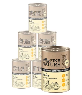 Produktbild von Dehner Fine Nature Katzenfutter, Nassfutter getreidefrei, für ausgewachsene Katzen, Huhn, 6 x 400 g Dose (2.4 kg)