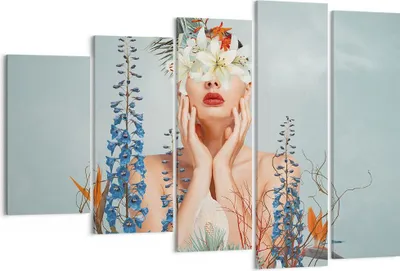 Produktbild von Bild auf Leinwand - Leinwandbild - 5 Teile - Surreal Frau Blumen - 150x100cm - Wand Bild - Wanddeko - Wandbilder - Leinwanddruck - Bilder - Wanddekoration - Leinwand bilder - Wandbild - EG150x100-4818