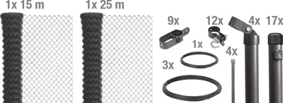 Produktbild von Alberts Maschendrahtzaun, Höhe 125 cm, Länge 40 m, Zaun-Komplettset zum Einbetonieren, anthrazit-metallic,  Maschenweite 60 x 60 mm