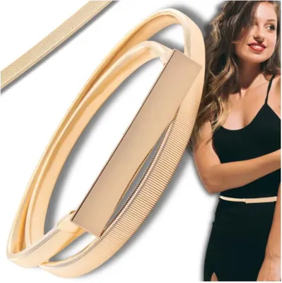 Zdjęcie produktu dla Złoty metalowy pasek SNAKE ze sprężyną pancerną, długość 74-110 cm, szerokość klamry 7 cm