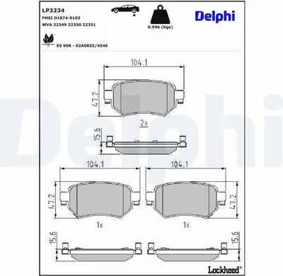 Produktbild von DELPHI Bremsbeläge Satz Hinten Bremsklötze für MAZDA 6 Kombi (GJ, GL) LP3234