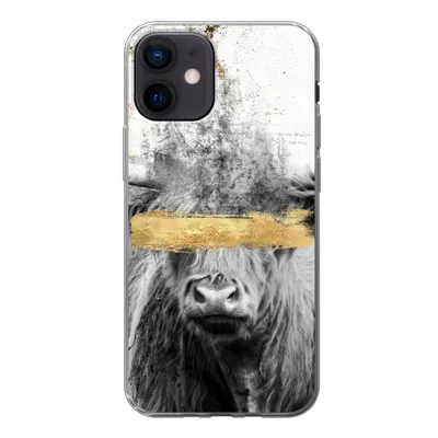 Produktbild von MuchoWow® Handyhülle Schutzhülle Hülle für iPhone 12 Schottischer Highlander - Gold - Abstrakt Silikon Softcase Handy Hülle - Schutzhülle
