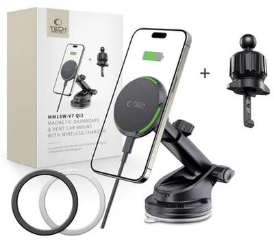 Produktbild von Tech-Protect Mm15W-V7 Qi2 Magnetisches Magsafe Armaturenbrett- Und Lüftungshalterung Für Das Auto, Kabelloses Ladegerät, 15 W, Schwarz