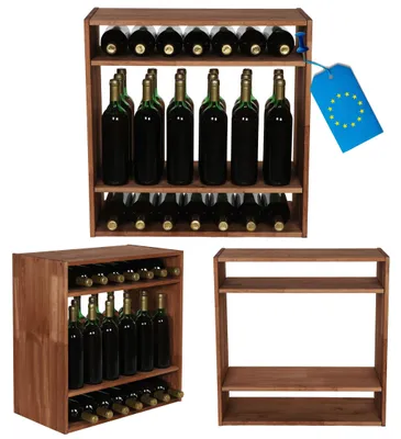 Produktbild von MODO24 Weinregal 32 Flaschen, Flaschenregal, Weinschrank, Getränkeregal, Kellerregal, Stapelbar, Massivholz, 60x60x30 cm, Braun, RW61