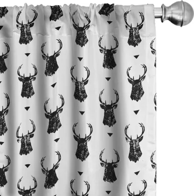Produktbild von ABAKUHAUS Hirsch Vorhänge, Gardinen, Einfarbige Grunge Tierschattenbilder und Dreiecke Hipster Stil Illustration, 2 Stück 75 x 225 cm, Weiß Schwarz